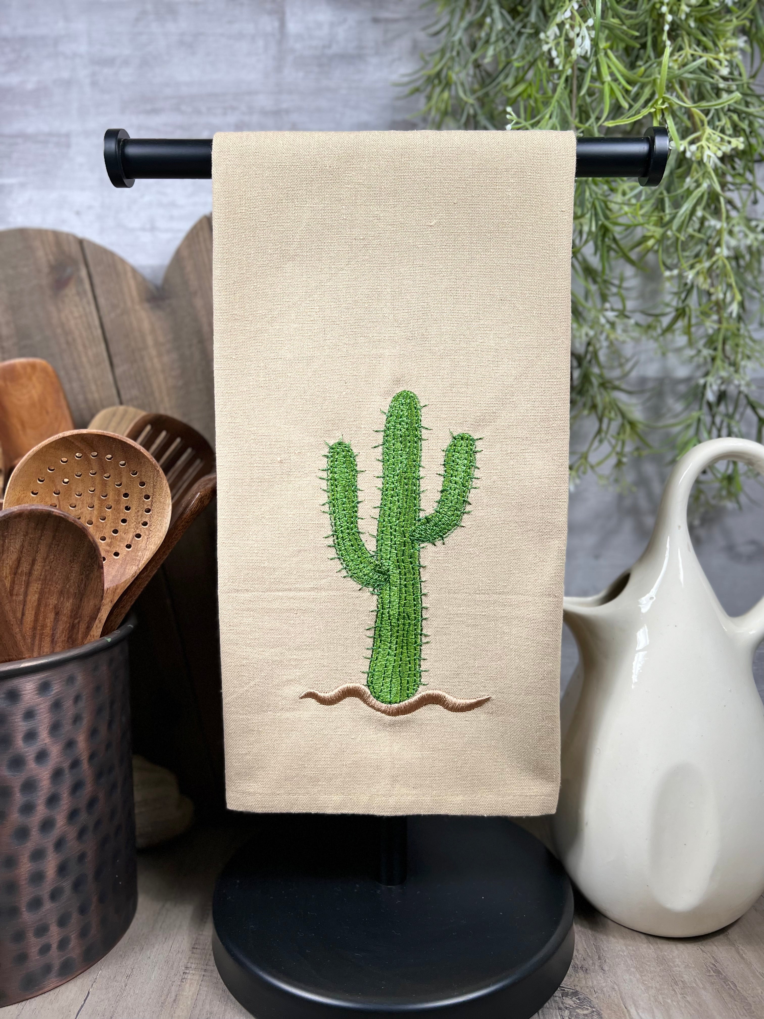 Summer Saguaro Embroidered Kitchen Towel