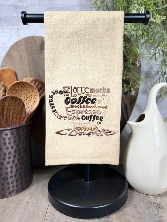 Coffee Words Cup Embroidered Towel